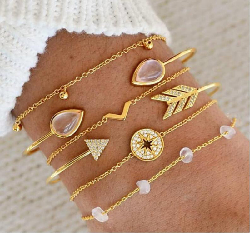 Bohemian Aircraft Shell Moon Heart Crystal Charm Bracelet