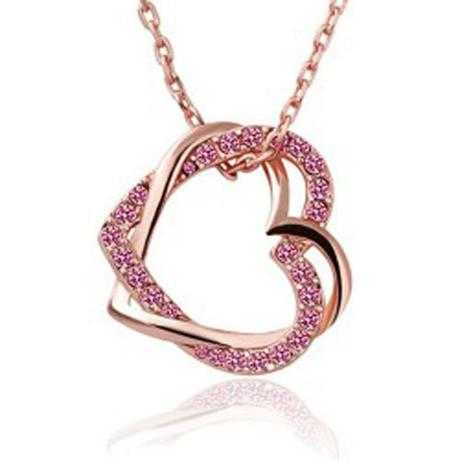 Austrian Crystal Double Heart Necklace-Necklace-Kirijewels.com-Silver Blue-Kirijewels.com