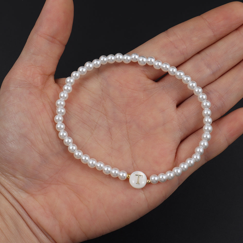 Alphabet Temperament Handmade Simulated Pearl Bead Bracelet