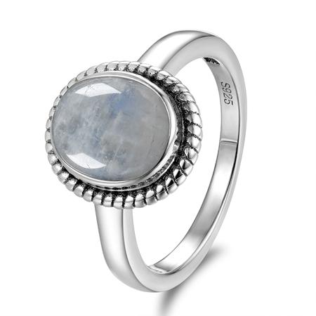 Oval 925 Sterling Silver Natural Moonstone Ring - Kirijewels.com