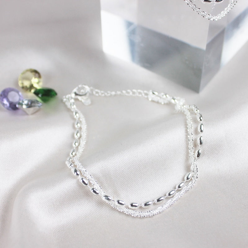 Exquisite 925 Sterling Silver Double Layer Beads Bracelet