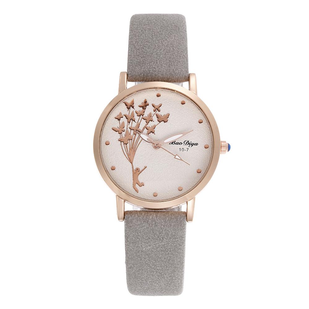 Vintage Leather Band Butterfly Wrist Watch