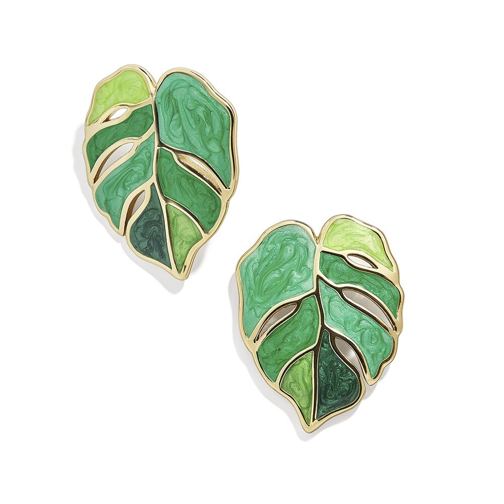 Eva Green Enamel Flower Leafs Earrings