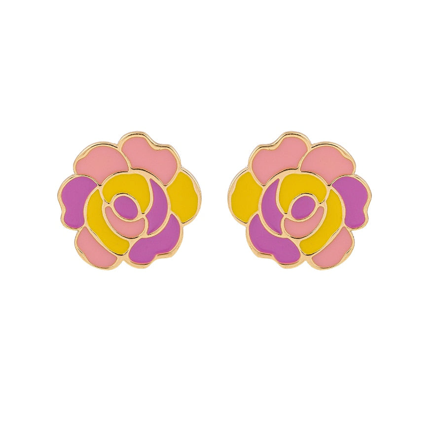 Eva Green Enamel Flower Leafs Earrings