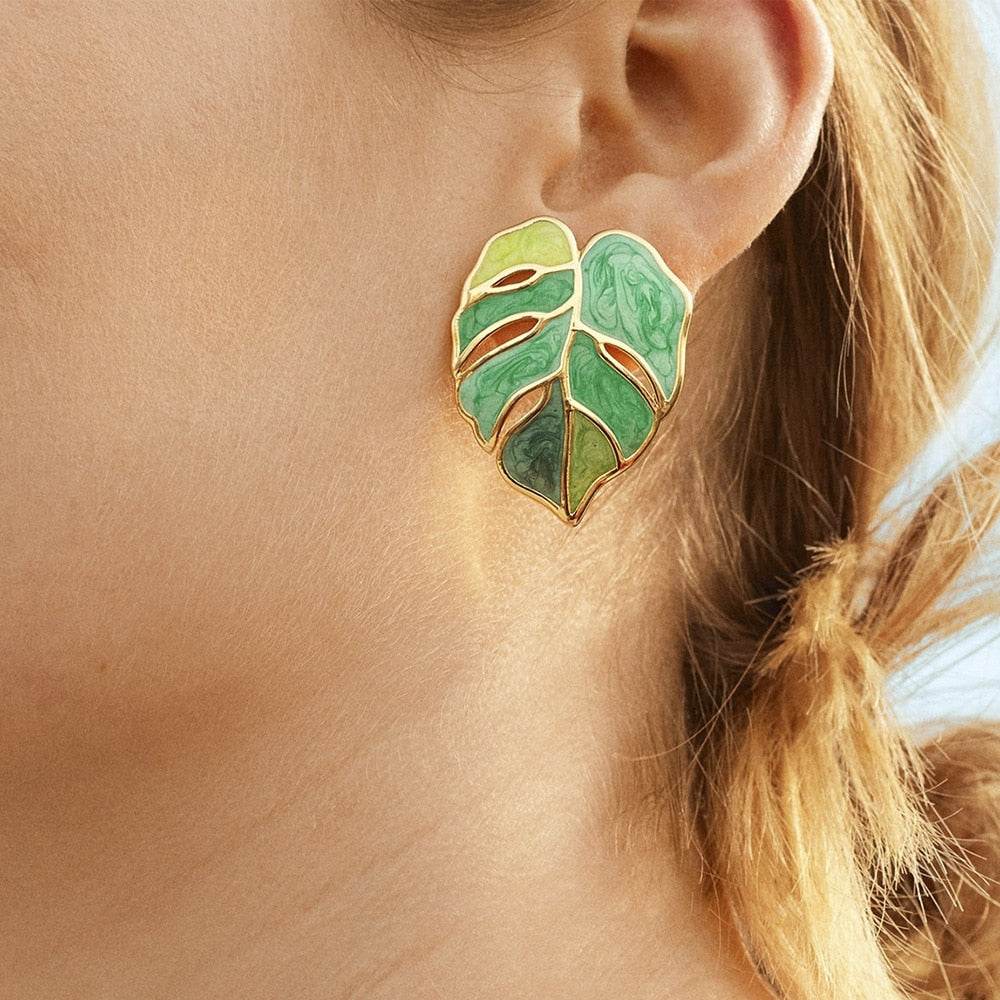 Eva Green Enamel Flower Leafs Earrings