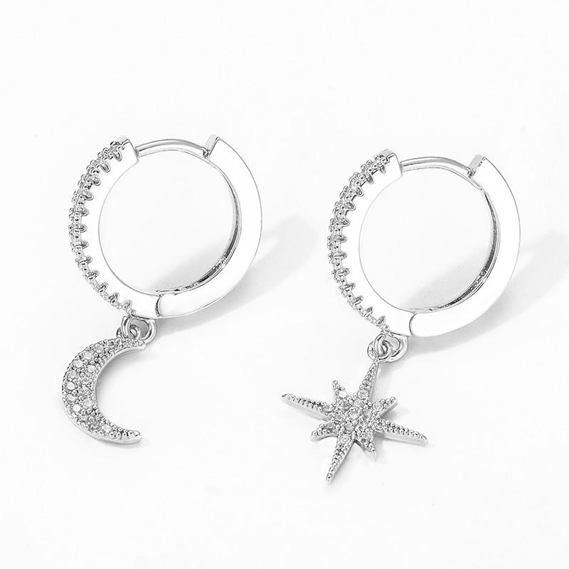 Cubic Zirconia Star And Moon Earrings - Kirijewels.com