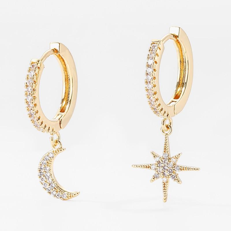 Cubic Zirconia Star And Moon Earrings - Kirijewels.com