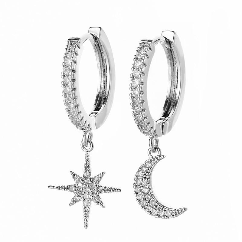 Cubic Zirconia Star And Moon Earrings - Kirijewels.com