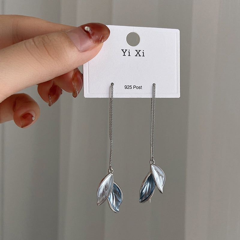 Metal Grey Leaf Wedding Stud Earrings