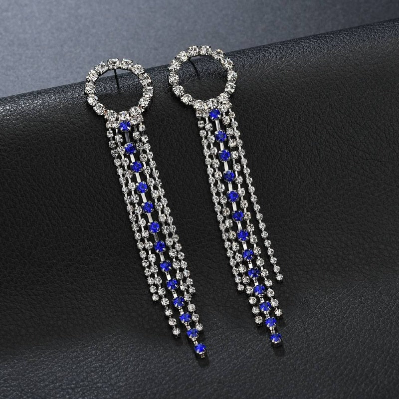 Rhinestone Crystal Long Tassel Wedding Earrings