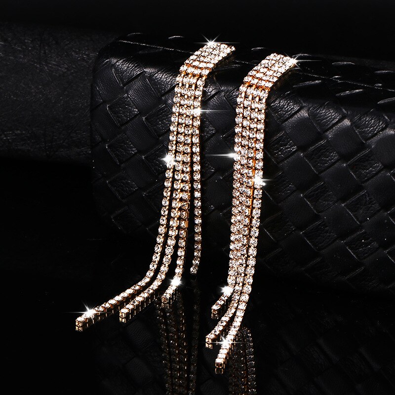 Lucy Rhinestone Crystal Long Tassel Wedding Earrings