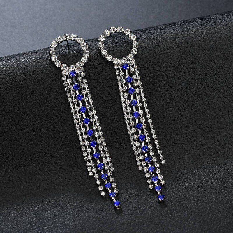 Lucy Rhinestone Crystal Long Tassel Wedding Earrings