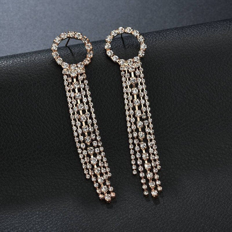 Lucy Rhinestone Crystal Long Tassel Wedding Earrings