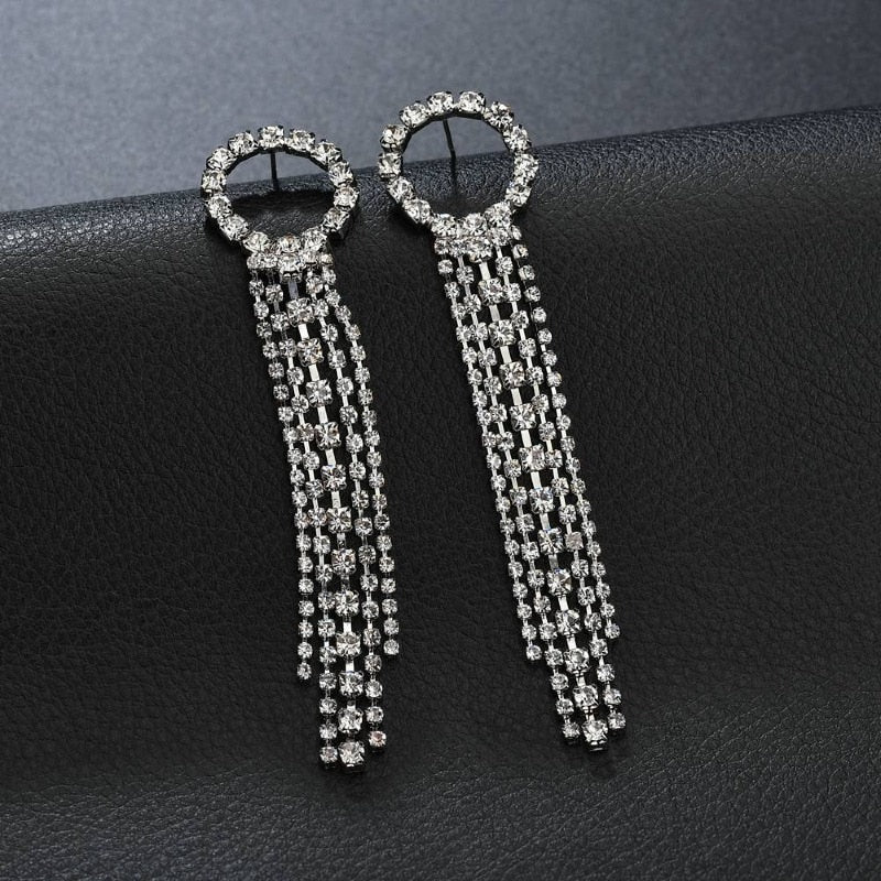 Rhinestone Crystal Long Tassel Wedding Earrings