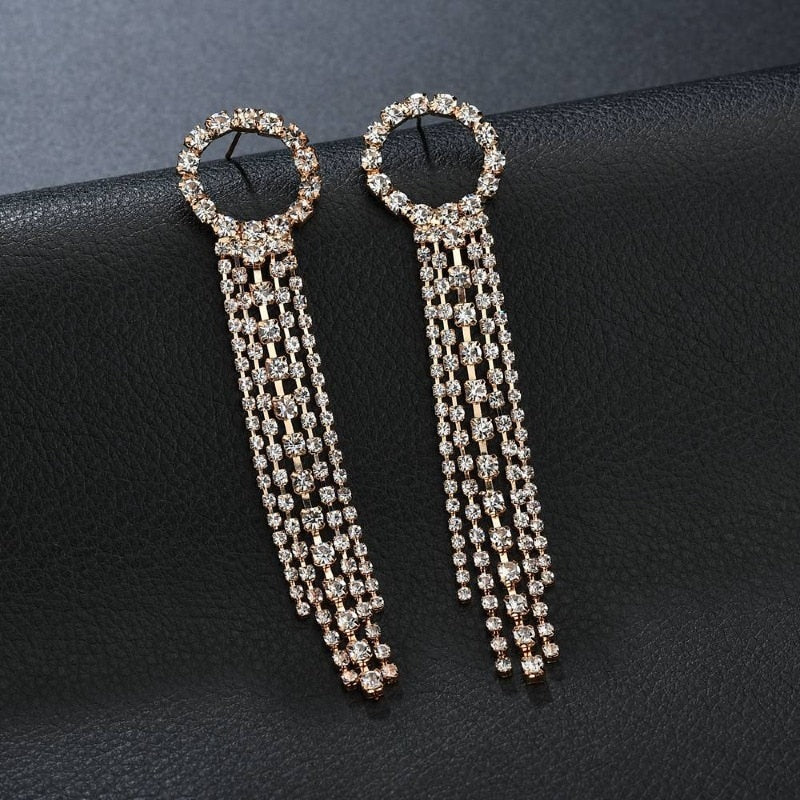 Rhinestone Crystal Long Tassel Wedding Earrings