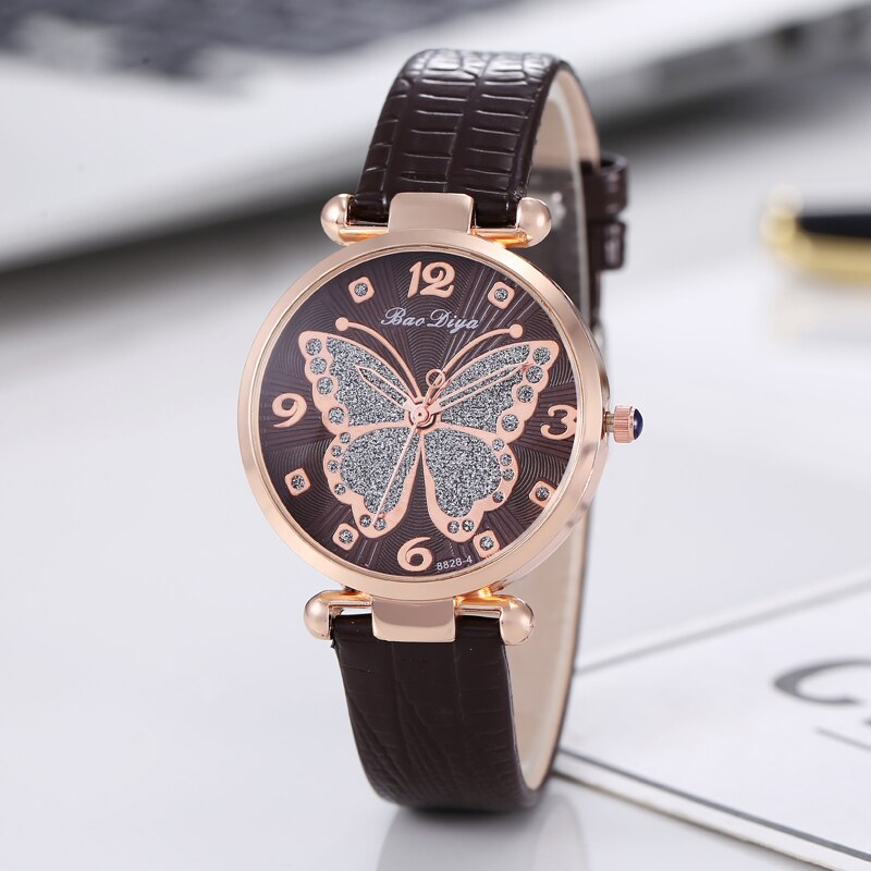 Emily Leather Strap Butterfly Wristwatch