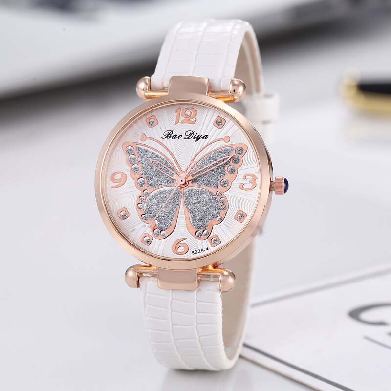 Emily Leather Strap Butterfly Wristwatch