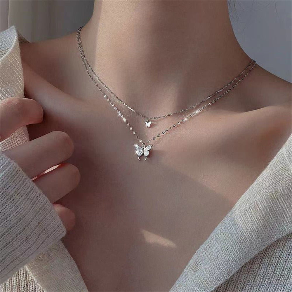 Exquisite Double Layer Clavicle Butterfly Chain Necklace