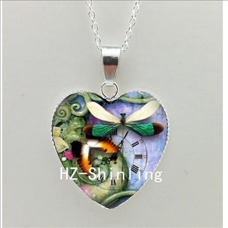 Murano Glass Heart Dragonfly Necklace-Pendant Necklaces-Kirijewels.com-white-Kirijewels.com