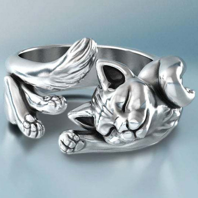 Vintage 925 Sterling Silver Cat Open Ring
