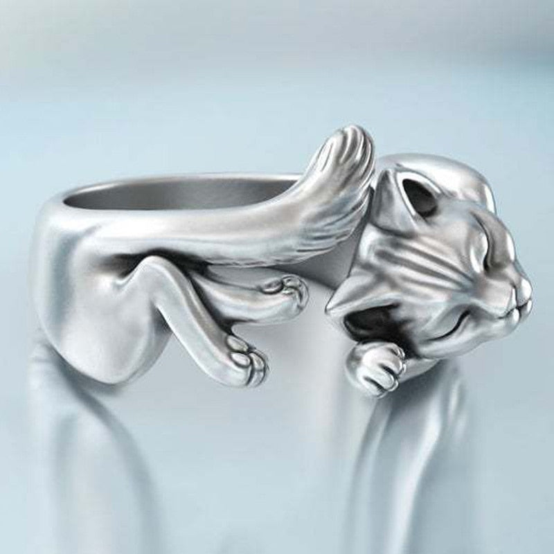 Vintage 925 Sterling Silver Cat Open Ring