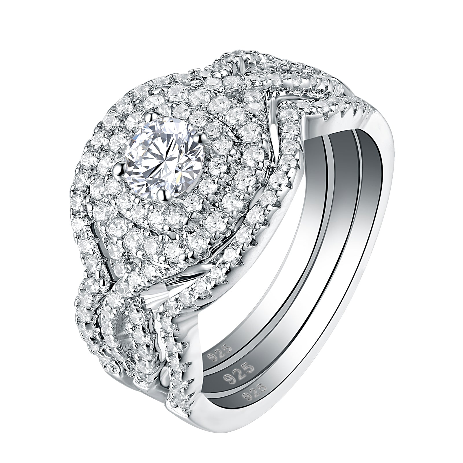 Classic Cubic Zirconia 925 Sterling Silver Wedding Ring Set