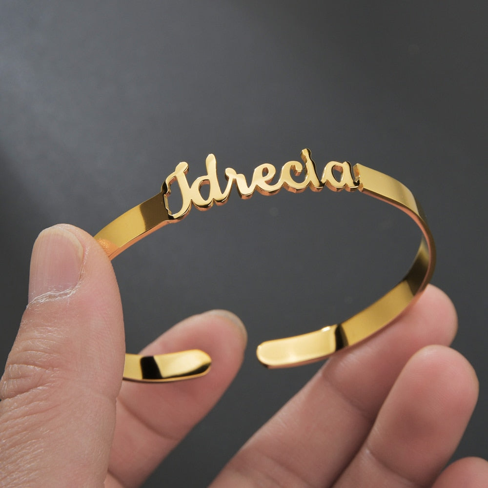Personalized Bracelet- Nameplate Bracelet - Set Of Two Gold Nameplate  Bracelet - Custom Bar Bracelet on Luulla