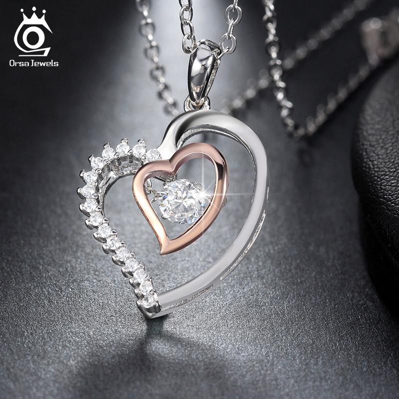 Genuine Sterling Silver Double Heart Pendant Necklace-Pendant Necklaces-Kirijewels.com-China-Silver-Kirijewels.com