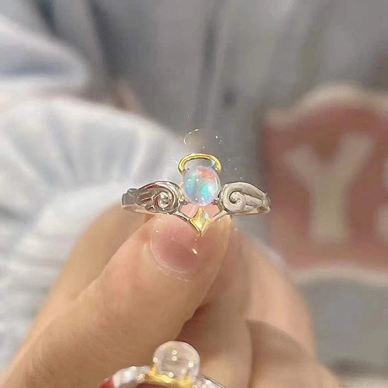 White Opal Natural Stone Aesthetic Egirl Hollow Ring