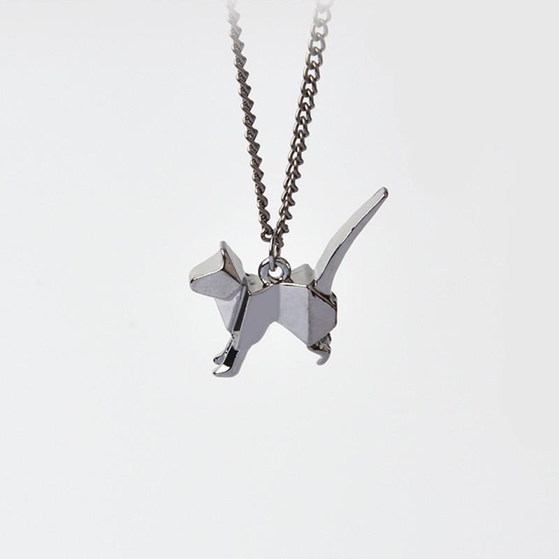 Cat Origami Pendant Necklace-Pendant Necklaces-Kirijewels.com-black-Kirijewels.com