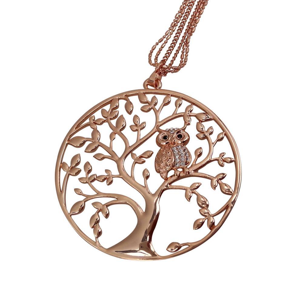 FREE Long Chain Crystal Owl Pendant Necklace-Pendant Necklaces-Kirijewels.com-Rose Gold-Kirijewels.com