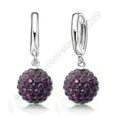 PATICO Real Pure 925 Sterling Silver Disco Ball Hoop Earrings-Drop Earrings-Kirijewels.com-Purple-Kirijewels.com