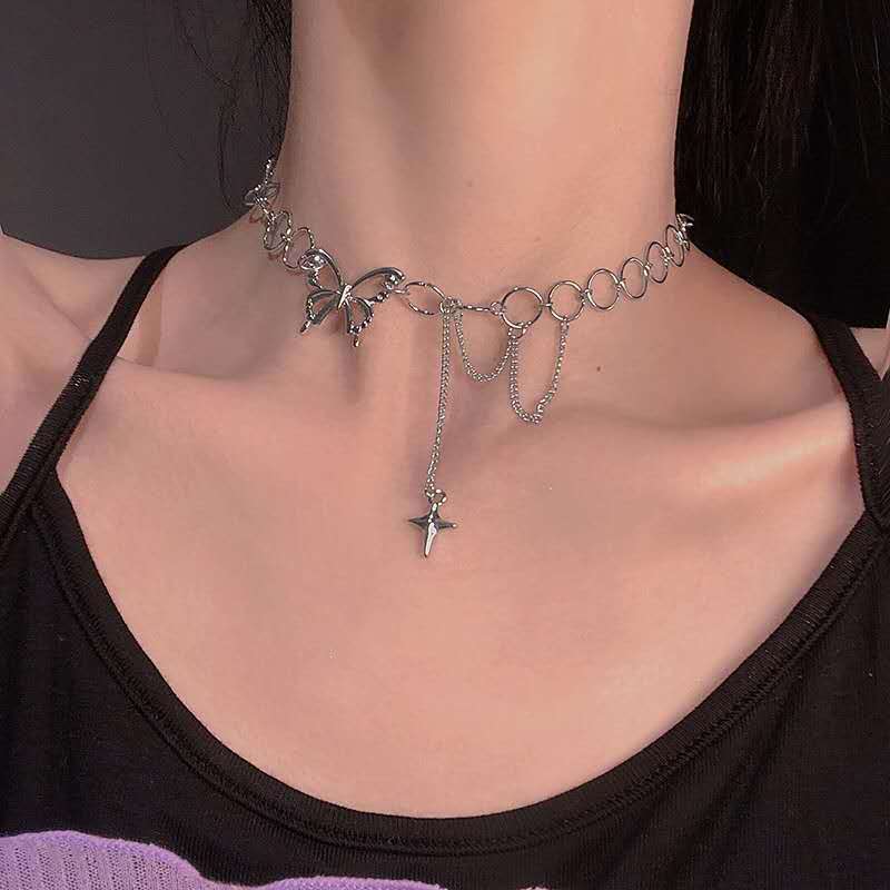 Emma Gothic Collares Butterfly Chain Necklace