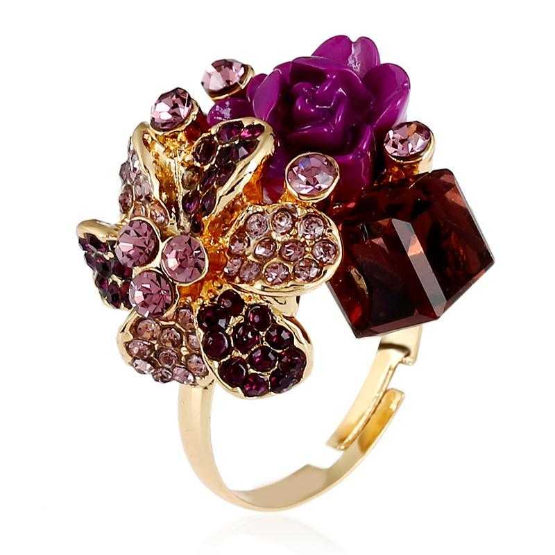 Free Purple Crystal Adjustable Flower Ring-Rings-Kirijewels.com-Resizable-Black-Kirijewels.com
