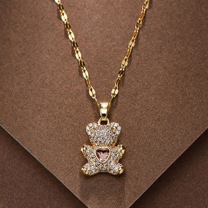Gold Plated Gold Teddy Bear Pendant with Necklace | K by Krystyna