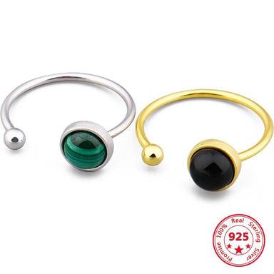 Real 925 Sterling Silver Black Agate Emerald Adjustable Ring - Kirijewels.com
