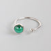 Real 925 Sterling Silver Black Agate Emerald Adjustable Ring - Kirijewels.com