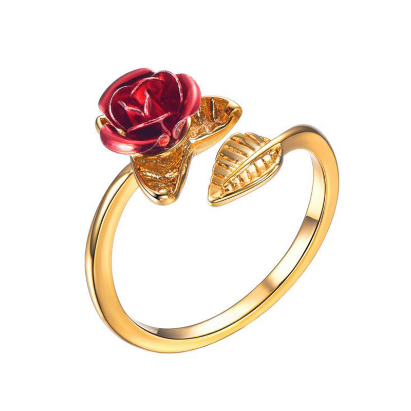 Valentine Red Rose Flower Open Ring