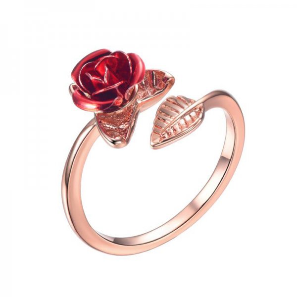 Valentine Red Rose Flower Open Ring