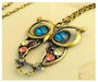 Ancient Bronze Big Eyes Owl Necklace-Chain Necklaces-Kirijewels.com-Blue Eyes 2-Kirijewels.com