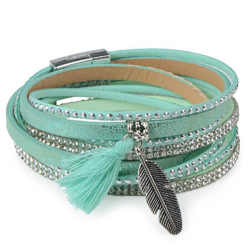 Free Feather Leather Magnetic Bracelet-Wrap Bracelets-Kirijewels.com-Green No 10-Kirijewels.com