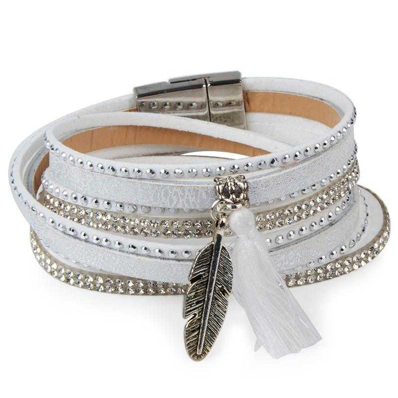 Free Feather Leather Magnetic Bracelet-Wrap Bracelets-Kirijewels.com-White No 11-Kirijewels.com