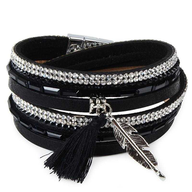 Free Feather Leather Magnetic Bracelet-Wrap Bracelets-Kirijewels.com-Black No 7-Kirijewels.com