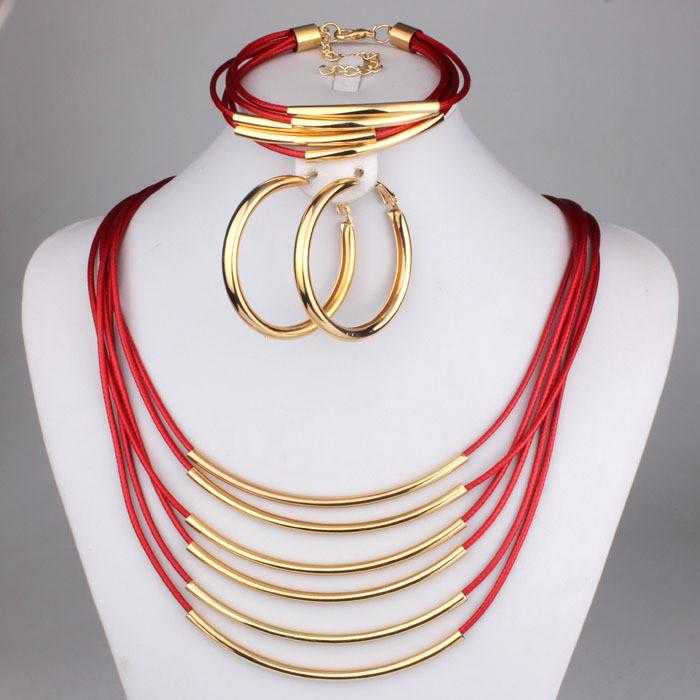Rope Fashion Jewelry Set-Necklace-Kirijewels.com-red& yellow-Kirijewels.com