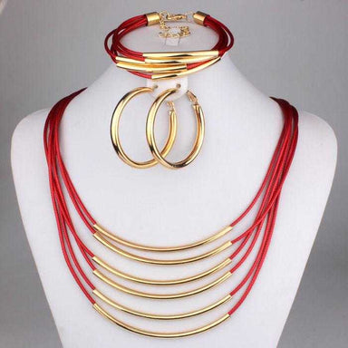 Rope Fashion Jewelry Set-Necklace-Kirijewels.com-red& yellow-Kirijewels.com