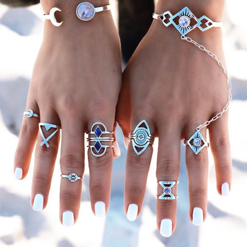 Stacking Midi Finger Knuckle Leaf Ring Set —