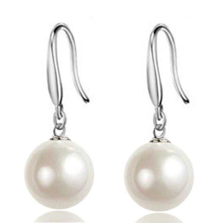 Models Ear Hook Round Pearl Earrings-Drop Earrings-Kirijewels.com-White 8mm-Kirijewels.com
