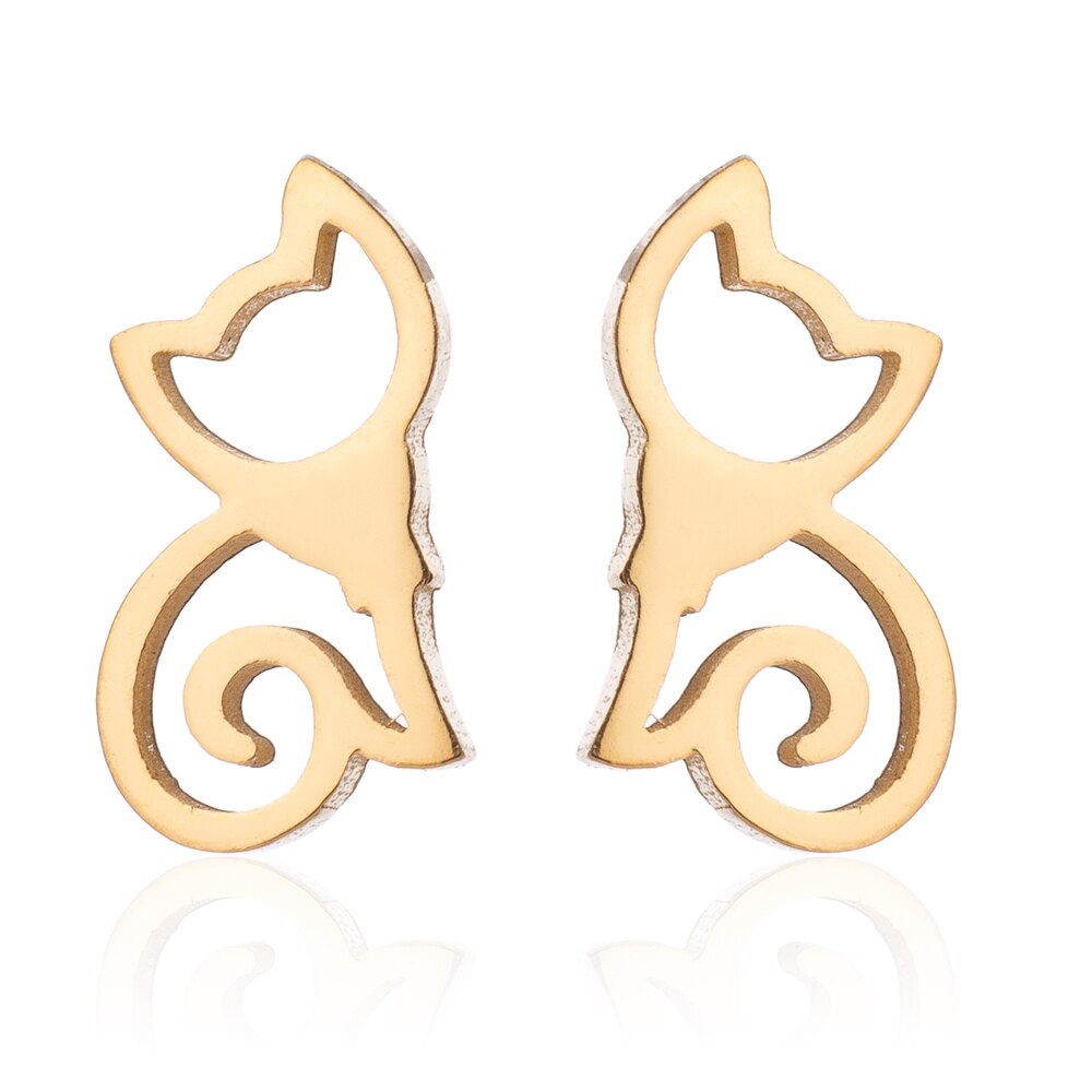 Hollow Stainless Steel Origami Cat Stud Earrings