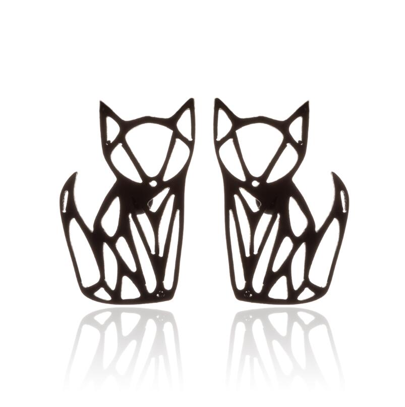 Hollow Stainless Steel Origami Cat Stud Earrings