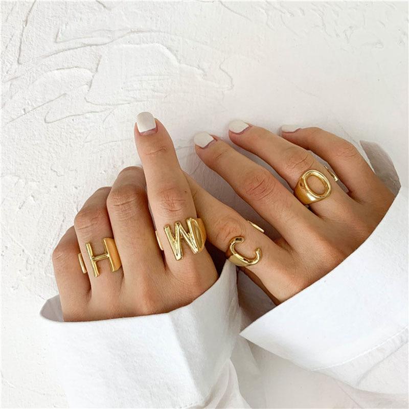 Hollow Alphabet Adjustable Opening Ring - Kirijewels.com